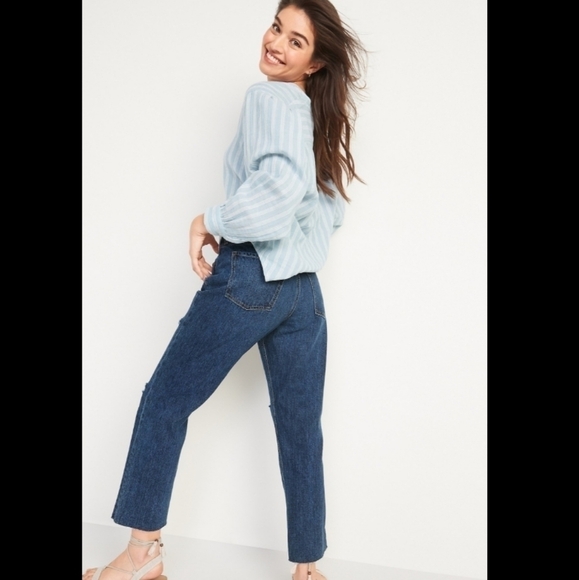 Old Navy High-Rise Slouchy Straight Cropped Jeans - Size 6 - Picture 2 of 11